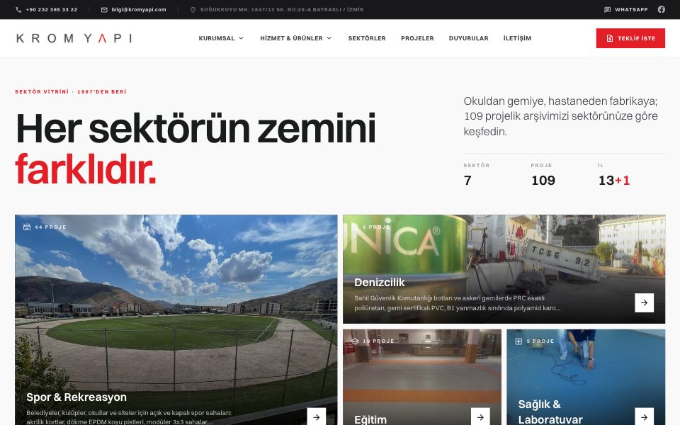 Sektör Vitrini ana sayfası, masaüstü görünümü