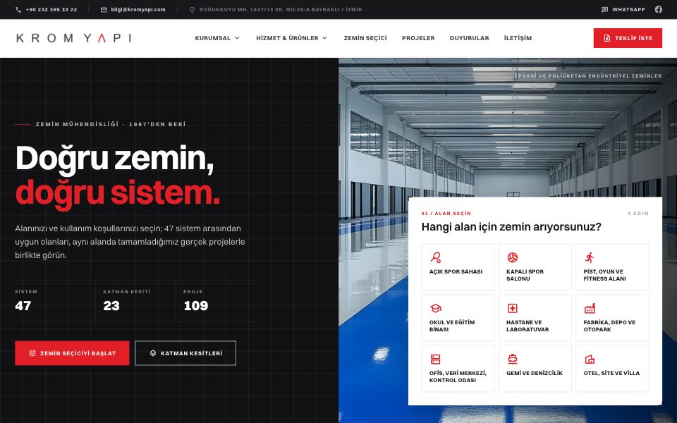 Zemin Seçici ana sayfası, masaüstü görünümü